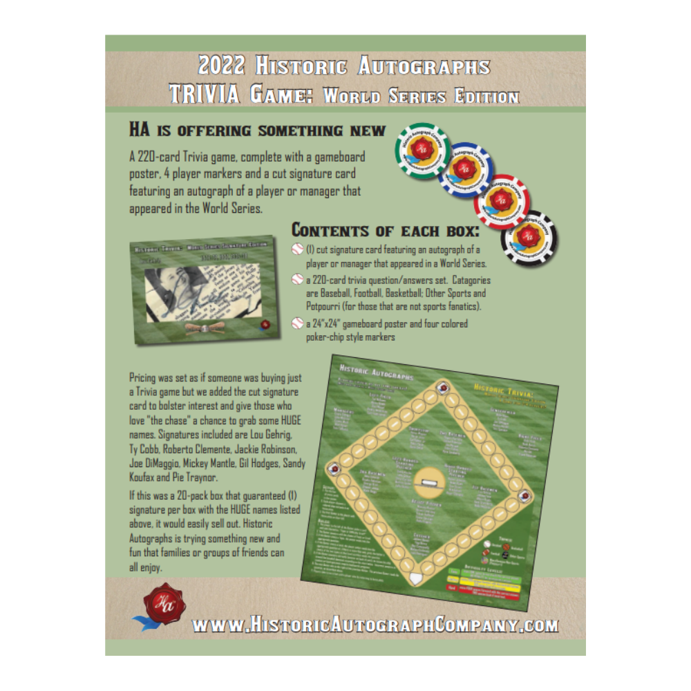 2022 Historic Autograph Baseball Trivia Set